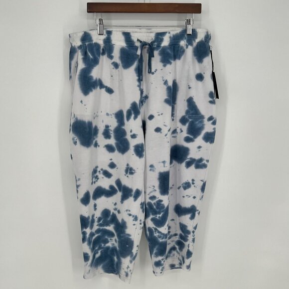 Jane & Delancey Womens Tie Dye Crop Jogger Pants Size 2X Blue White Drawstring - Picture 1 of 12